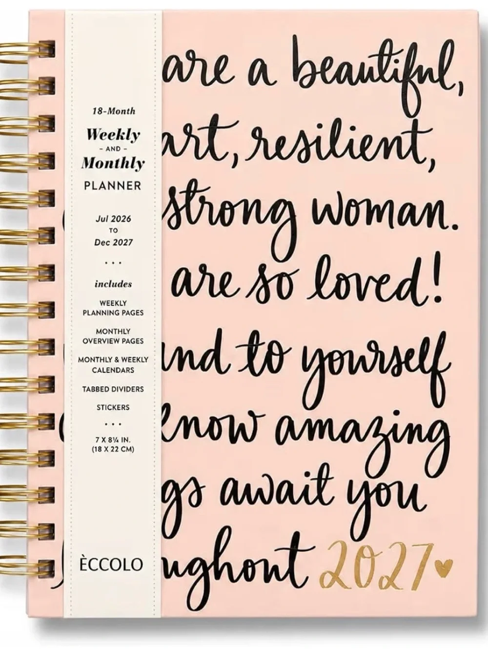 Eccolo Planner 2026- 2027 18-Month Weekly & Monthly Planner Hard Cover 8x7.5”